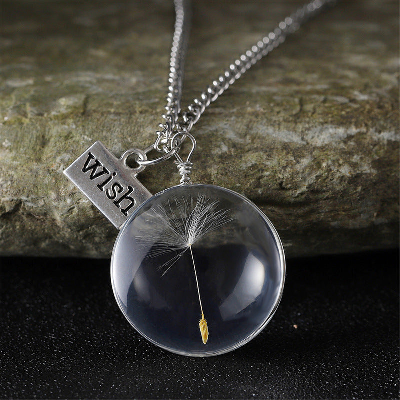 Wholesale Dandelion Oval Crystal Glass Niche High-end Gemstone Necklaces